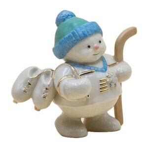 Lenox SNOWY SKATER BOY Snowman Figurine Ice Hockey Stick Porcelain Blue Hat VTG